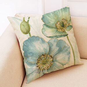 Outdoor Pillow Covers 18 X 18 Inch Set of 4, Floral Plants Decorative Throw Pillow Covers Summer Outdoor Pillow Covers Linen Square Pillow Cases Sofa Cushion Case for Farmhouse Living Room Patio Home