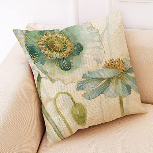 Outdoor Pillow Covers 18 X 18 Inch Set of 4, Floral Plants Decorative Throw Pillow Covers Summer Outdoor Pillow Covers Linen Square Pillow Cases Sofa Cushion Case for Farmhouse Living Room Patio Home