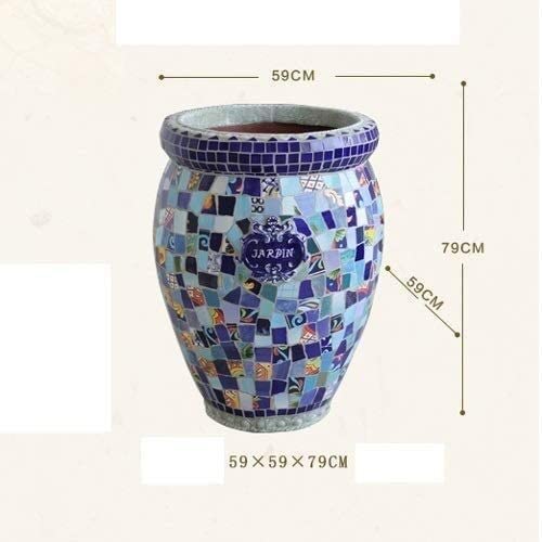 UimimiU European Retro Hand-Painted Large Flower Pot Outdoor Mediterranean Classical Large Plant Pot Green Plant Garden Villa Floor Ceramic Mosaic Bonsai Garden Decor Bonsai Planter