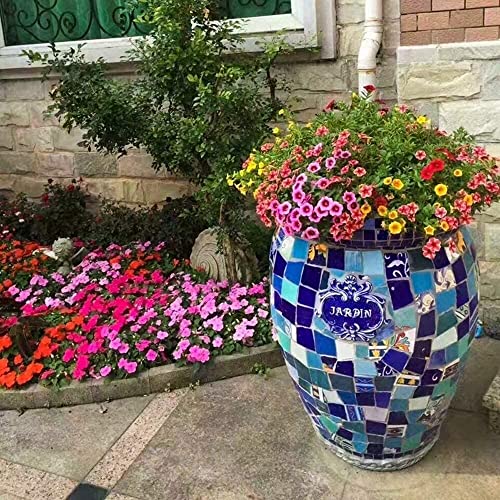 UimimiU European Retro Hand-Painted Large Flower Pot Outdoor Mediterranean Classical Large Plant Pot Green Plant Garden Villa Floor Ceramic Mosaic Bonsai Garden Decor Bonsai Planter