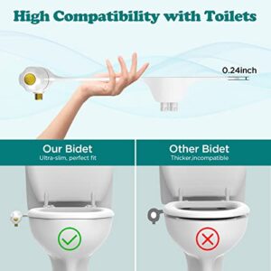 Bidet Attachment for Toilet, Ultra-Slim Bidet for Toilet with Non-Electric Dual Nozzle(Frontal & Rear Wash), Adjustable Water Pressure Bidet Attachment(White/Light Gold)