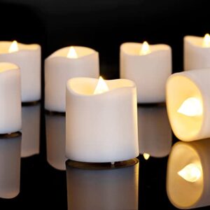 homemory 12pack flameless led votive candles,1.5" x 1.6" long lasting electric fake candles, battery operated tealights for wedding, table, romantic decorations (white base, batteries included)
