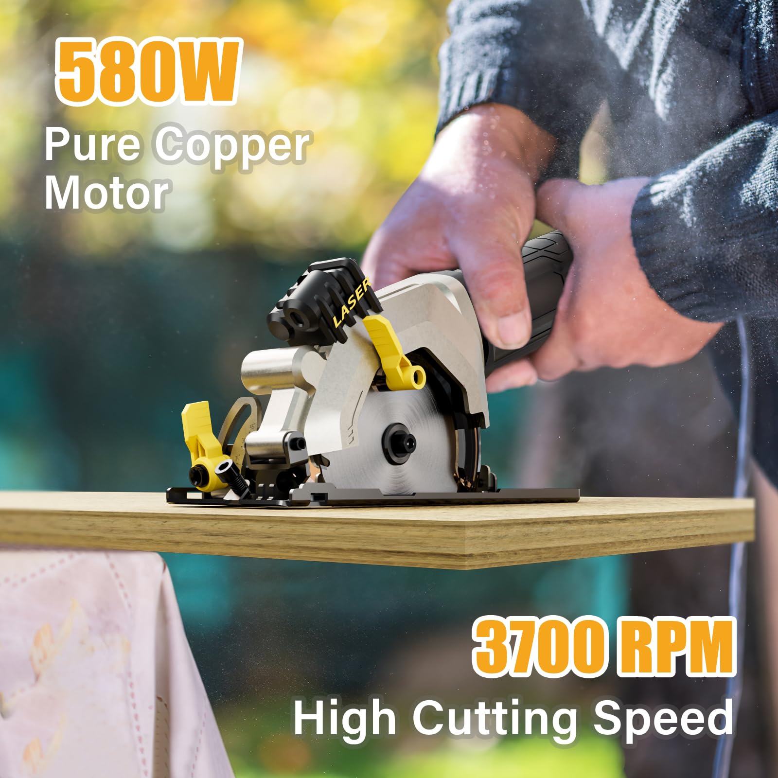 Mini Circular Saw, 4.8 Amp 4-1/2 Inch Compact Circular Saw, 3700RPM, Electric Circular Saws with Laser Cutting Guide, Perfect for Wood, Tile and Plastic Cuts