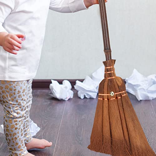 Housoutil Asian Straw Brooms Thai Natural Flower Grass Broom Whisk Broom Retro Kid Sweeping Cleaning Broom Broomstick for Courtyard Garage Kitchen Office Floor