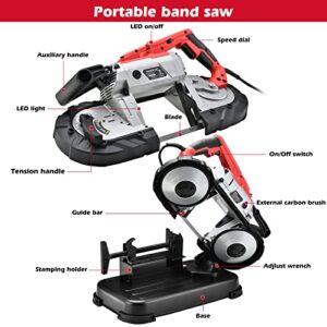 PowerSmart Portable Bandsaw, 10 Amp 5 Inch Deep Cut Band Saw for Cutting Metal, Woodworking, with Removable Base & Variable Speed & 2x Blades