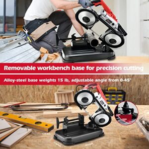 PowerSmart Portable Bandsaw, 10 Amp 5 Inch Deep Cut Band Saw for Cutting Metal, Woodworking, with Removable Base & Variable Speed & 2x Blades