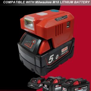 150W Power Inverter Fit for Milwaukee M18 18V Battery, DC 18V to AC 120V Portable Battery Inverter Generator with Dual USB and AC Charger Adapter and 200LM LED Light Power Supply Station