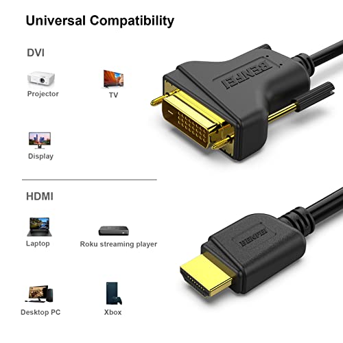 BENFEI HDMI to DVI 5 Pack, HDMI to DVI Cable Bi Directional DVI-D 24+1 Male to HDMI Male High Speed Adapter Cable Support 1080P Full HD Compatible for Raspberry Pi, Roku, Xbox One, PS4 PS3