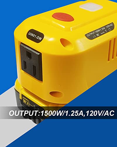 150W Power Inverter Generator Fit for Dewalt 18V 20V MAX XR Li-ion Battery, DC 20V to AC 110V-120V Portable Power Station with Dual USB Outlet and AC Outlet and 200LM LED Light Battery Inverter