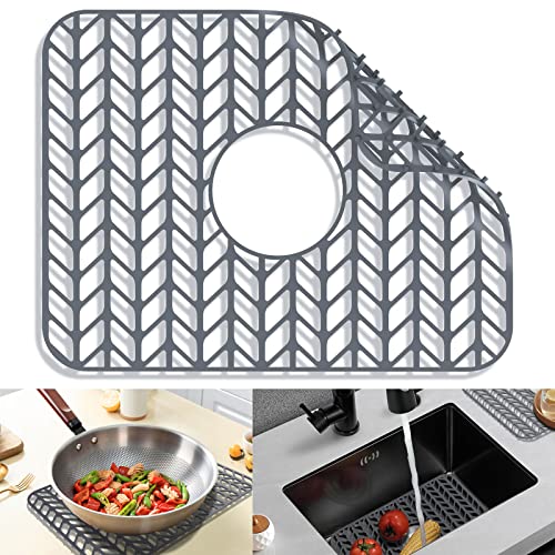 Silicone Sink Mat Protectors for Kitchen 16.2''x 12.5'' JOOKKI Kitchen Sink Protector Grid for Farmhouse Stainless Steel Accessory with Center Drain