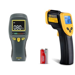 general tools lcd moisture meter #mm8 - leak and humidity detector & etekcity infrared thermometer 774, digital temperature gun for cooking, non contact electric laser ir temp gauge, yellow
