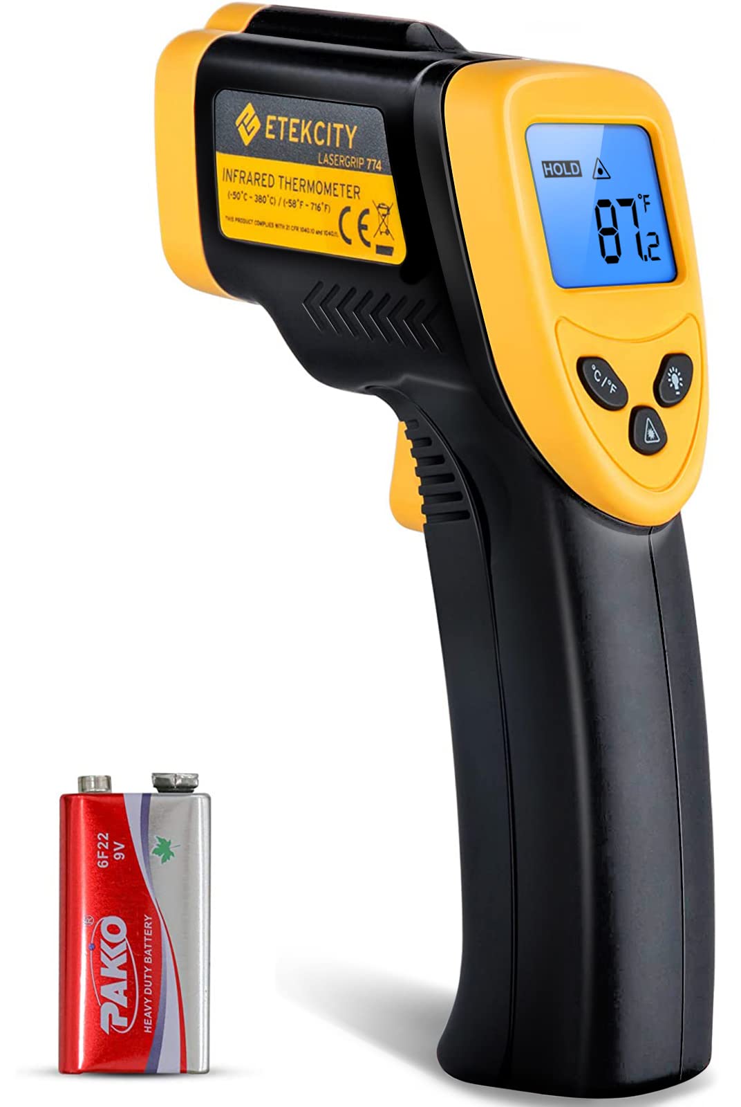 General Tools LCD Moisture Meter #MM8 - Leak and Humidity Detector & Etekcity Infrared Thermometer 774, Digital Temperature Gun for Cooking, Non Contact Electric Laser IR Temp Gauge, Yellow