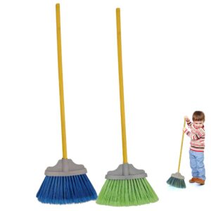 children's brooms 27" long for kids sweeping indoors outdoors leaves wooden handle (set of 2)
