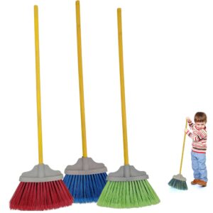 children's brooms 27" long for kids sweeping indoors outdoors leaves wooden handle (set of 3)