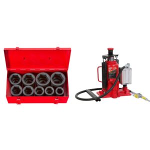 tekton 1 inch drive deep 6-point impact socket set, 9-piece (1-2 in.) | 4892 and big red ta92006 torin pneumatic air hydraulic bottle jack with manual hand pump, 20 ton (40,000 lb) capacity, red
