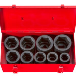 TEKTON 1 Inch Drive Deep 6-Point Impact Socket Set, 9-Piece (1-2 in.) | 4892 and BIG RED TA92006 Torin Pneumatic Air Hydraulic Bottle Jack with Manual Hand Pump, 20 Ton (40,000 lb) Capacity, Red