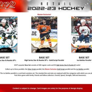 2022 2023 Upper Deck M V P Hockey Series Unopened Blaster Box of 15 Packs with Chance for Rookies Plus #1 Draft Picks Cards and Blaster Exclusive Gold Scripts