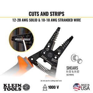Klein Tools 11055RINS 1000V Insulated Klein Kurve Wire Stripper/Cutter Cuts and Strips 10-18 Solid and 12-20 Stranded AWG Wire