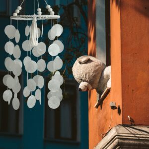 remmdan shell wind chimes outdoor, capiz shell wind chimes for outside, unique boho seashell windchimes outdoor clearance, sea glass decor for patio garden balcony porch, great gift for mom