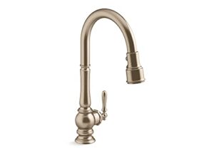 kohler 29709-bv artifacts touchless pull-down kitchen sink faucet with three-funtion sprayhead, vibrant brushed bronze