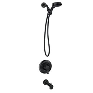 moen 82618bl meena black single-handle modern shower faucet with handshower and tub spout, 4 spray functions, pressure balancing, adjustable temperature, durable