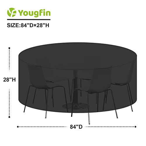 Yougfin Round Patio Table Cover, 420D Patio Furniture Covers Waterproof, Outdoor Table and Chairs Cover, 84''D x 28''H