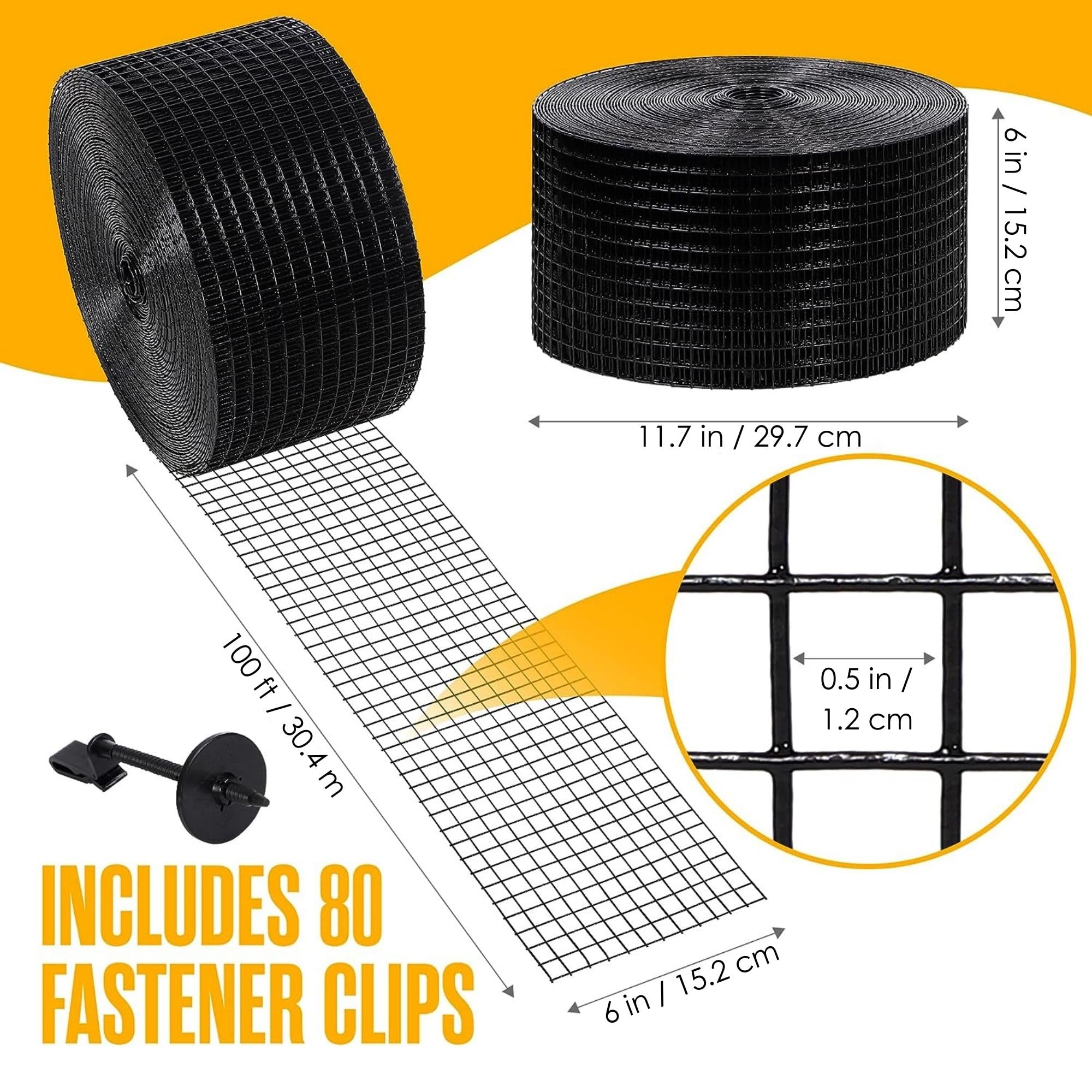 Solar Screens, Critter Guard, Screen Fence, 6in X 100ft, 1/2" Mesh, 80 Included Fastener Clips, Pigeon Deterrent, Panel Bird Proofing, Wire Squirrel Barrier Roll, Pest Exclusion Kit | Houseables