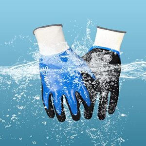 schwer 3 pairs waterproof work gloves, heavy duty gloves sandy nitrile coated, oil-proof, dirt-proof abrasion resistant gloves for changing oil, vehicle repair, construction, hvac, cleaning (l)