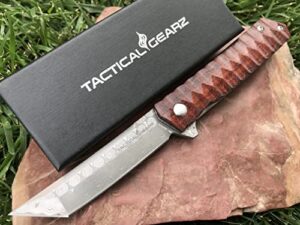 tactical gearz damascus pocket folding knife! rosewood handle, damascus blade w/67 layers & a vg10 core! (rogue xt)