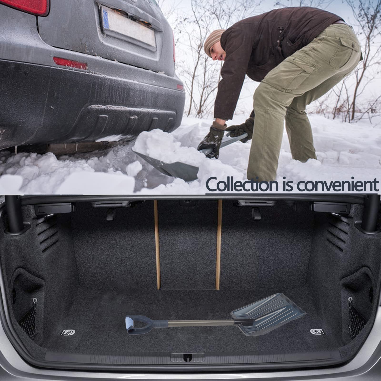 Emergency Snow Shovel, NOSTIFY 32 inch Lightweight Iron Shaft Shovel, Portable Snow Removal for Car Driveway Home Garage and Outdoor Activities