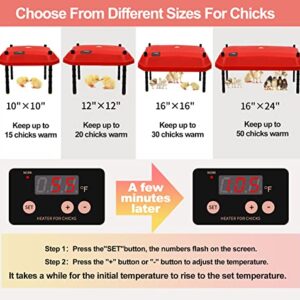 Chick Brooder Heating Plate 10" x 10", Temperature Adjustable Chicken Brooder, Brooder Heater Plate, Chicks Heating Plate for chicks with Adjustable Height 30W Warms Up to 15 Chicks