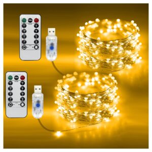 daybetter 100ft 300led fairy lights plug in, waterproof usb string lights outdoor, 8 modes with remote, copper wire twinkle lights for bedroom patio christmas decorations (warm white)（2-pack 50ft