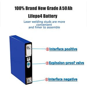 VNSZNR LiFePO4 Cell 50Ah 3.2V Battery Grade A Deep Cycle Lithium Iron Phosphate Rechargeable Battery with Screws and Bus Bar,Power Supply for Solar Systems,Golf Cart,Motor,Off Grid