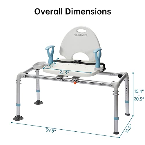 ELENKER Heavy Duty Sliding Shower Chair with Swivel Seat, Rotating Sliding Bathtub Transfer Bench and Bath Safety Seat with Non-Slip Suction Cup