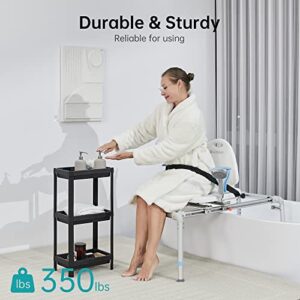 ELENKER Heavy Duty Sliding Shower Chair with Swivel Seat, Rotating Sliding Bathtub Transfer Bench and Bath Safety Seat with Non-Slip Suction Cup