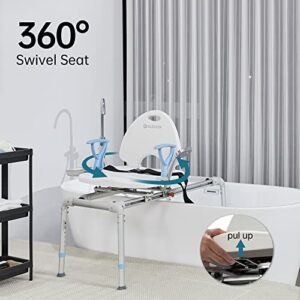ELENKER Heavy Duty Sliding Shower Chair with Swivel Seat, Rotating Sliding Bathtub Transfer Bench and Bath Safety Seat with Non-Slip Suction Cup