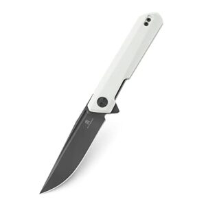 BESTECHMAN Dundee Pocket Folder Folding Knife: 3.35" D2 Steel Grey Titanized Blade, G10 Scales, EDC Reversible Deep Clip, BMK01I (White Handle)