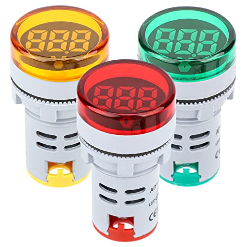 DROK AC 500V Voltage Meter, 3pcs AC 60-500V 110v 220v Voltage Monitor Digital Larger LED Screen Voltmeter Volt Detetor Green Red Yellow Signal Indicator Light Panel