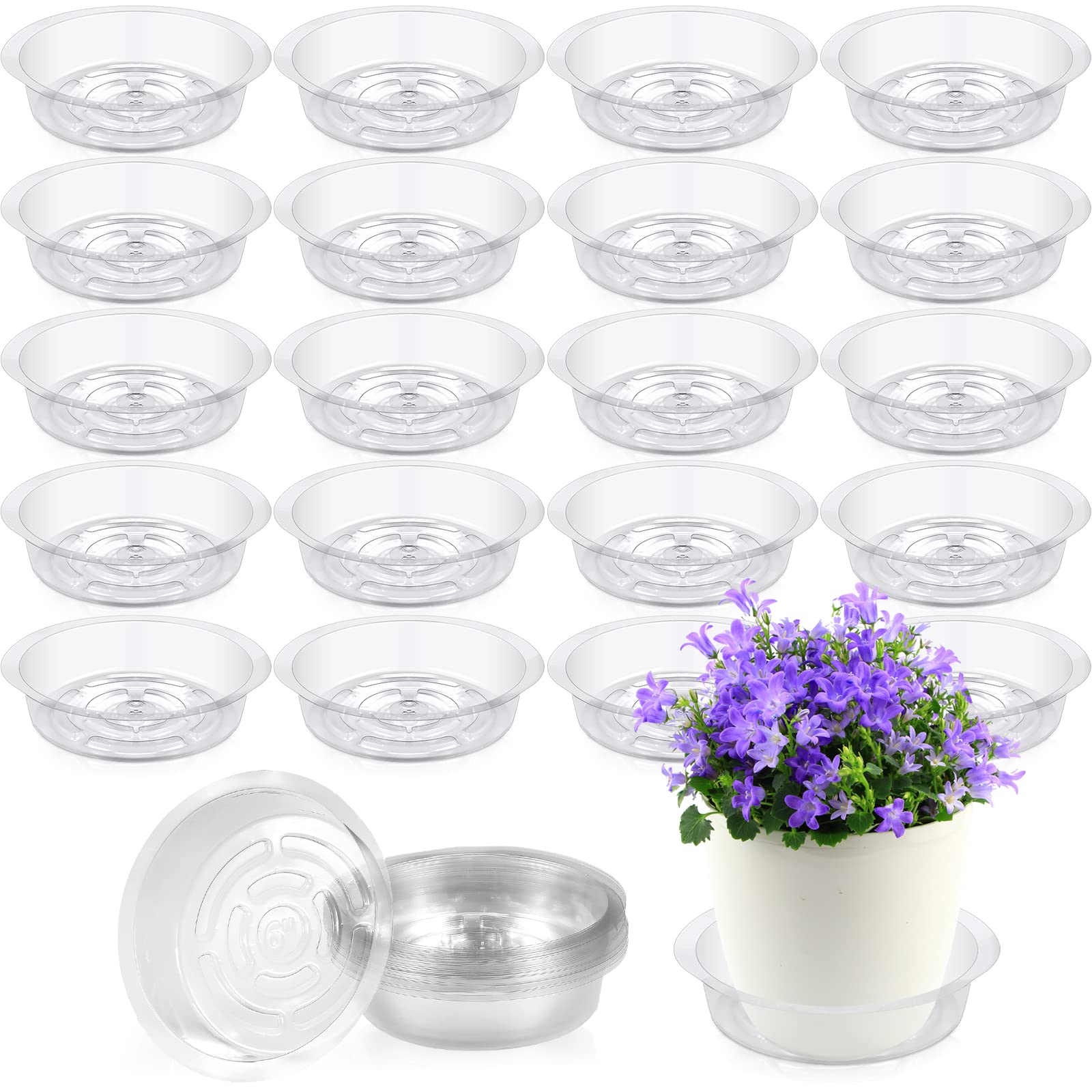 Shellwei 100 Pcs Plastic Plant Saucer Plant Drip Trays 6 Inch Plant Clear Water Plant Plate Plastic Dish Trays Plant Trays for Pot Indoor Outdoor Garden Container Planters Drainage