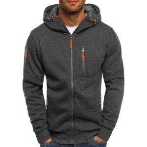 maiyifu-gj fleece hoodies for men long sleeve full zip up sports sweatshirt lightweight slim fit hoodie with zip pockets (grey,large)