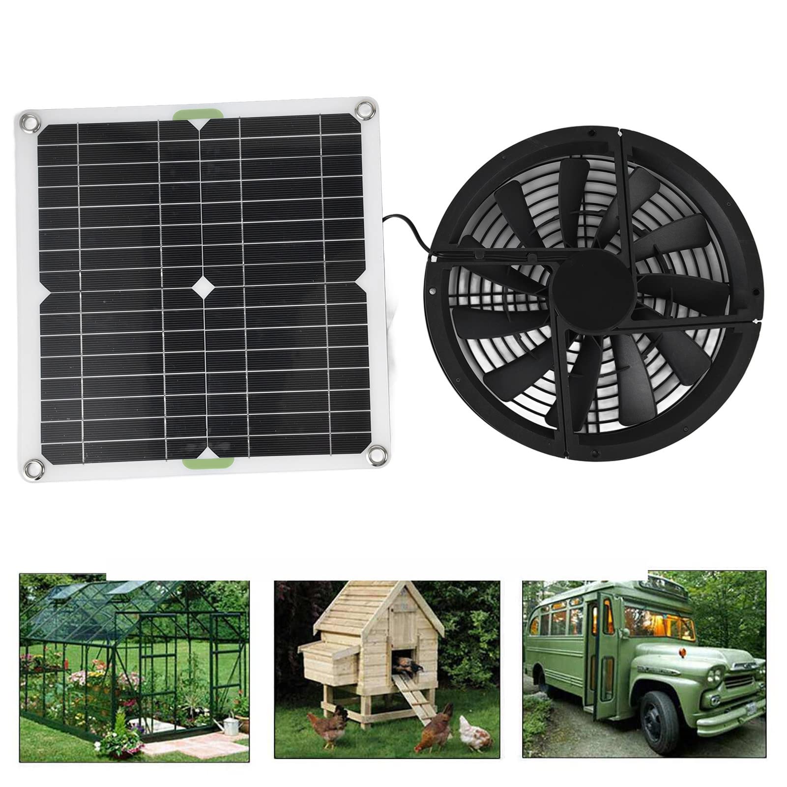 Ejoyous Solar Panel Fan Kit, 100W Waterproof Solar Powered Ventilation Fan Portable Round Exhaust Fan for Greenhouse, Pet Houses, Shed, Chicken Coops, Doghouse