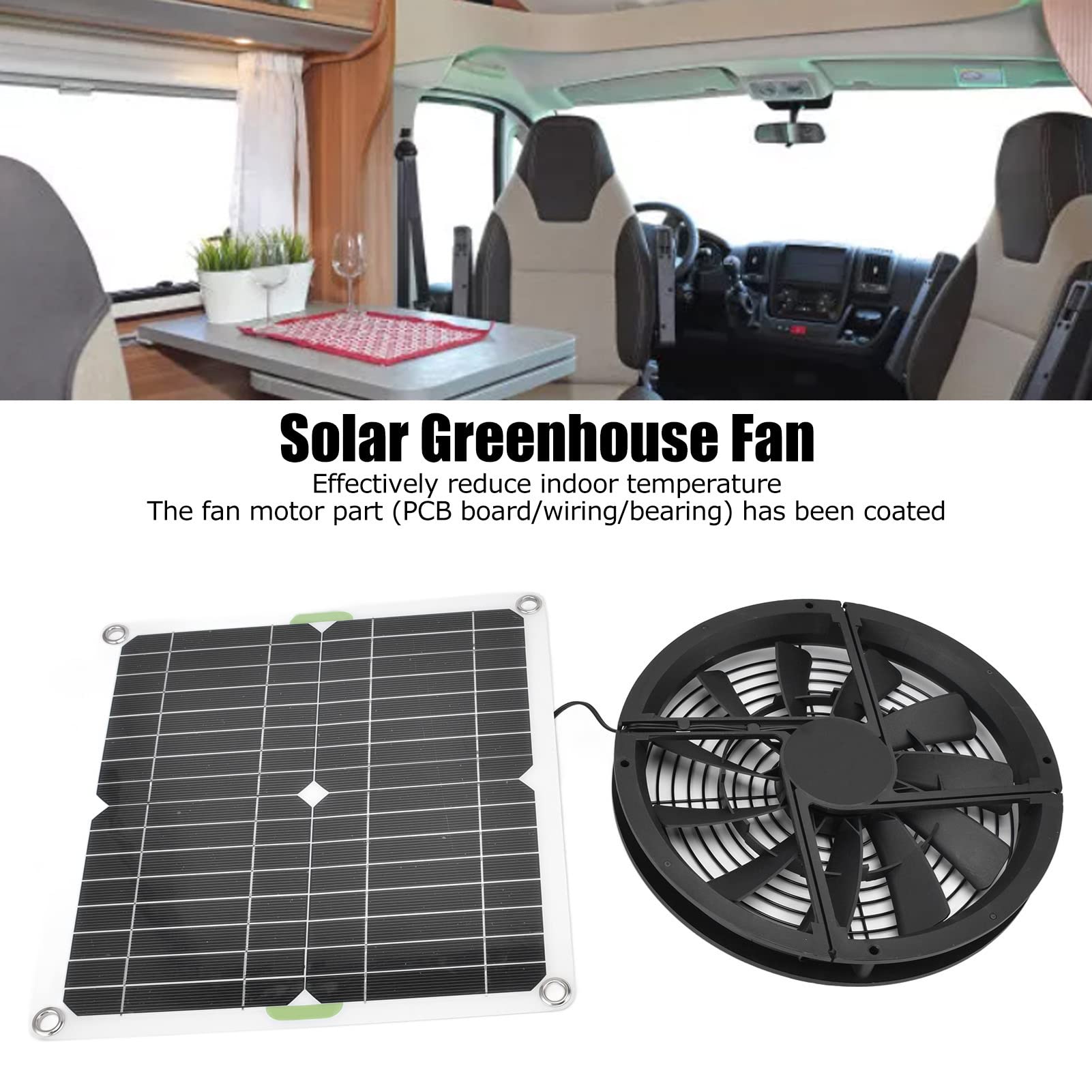 Ejoyous Solar Panel Fan Kit, 100W Waterproof Solar Powered Ventilation Fan Portable Round Exhaust Fan for Greenhouse, Pet Houses, Shed, Chicken Coops, Doghouse