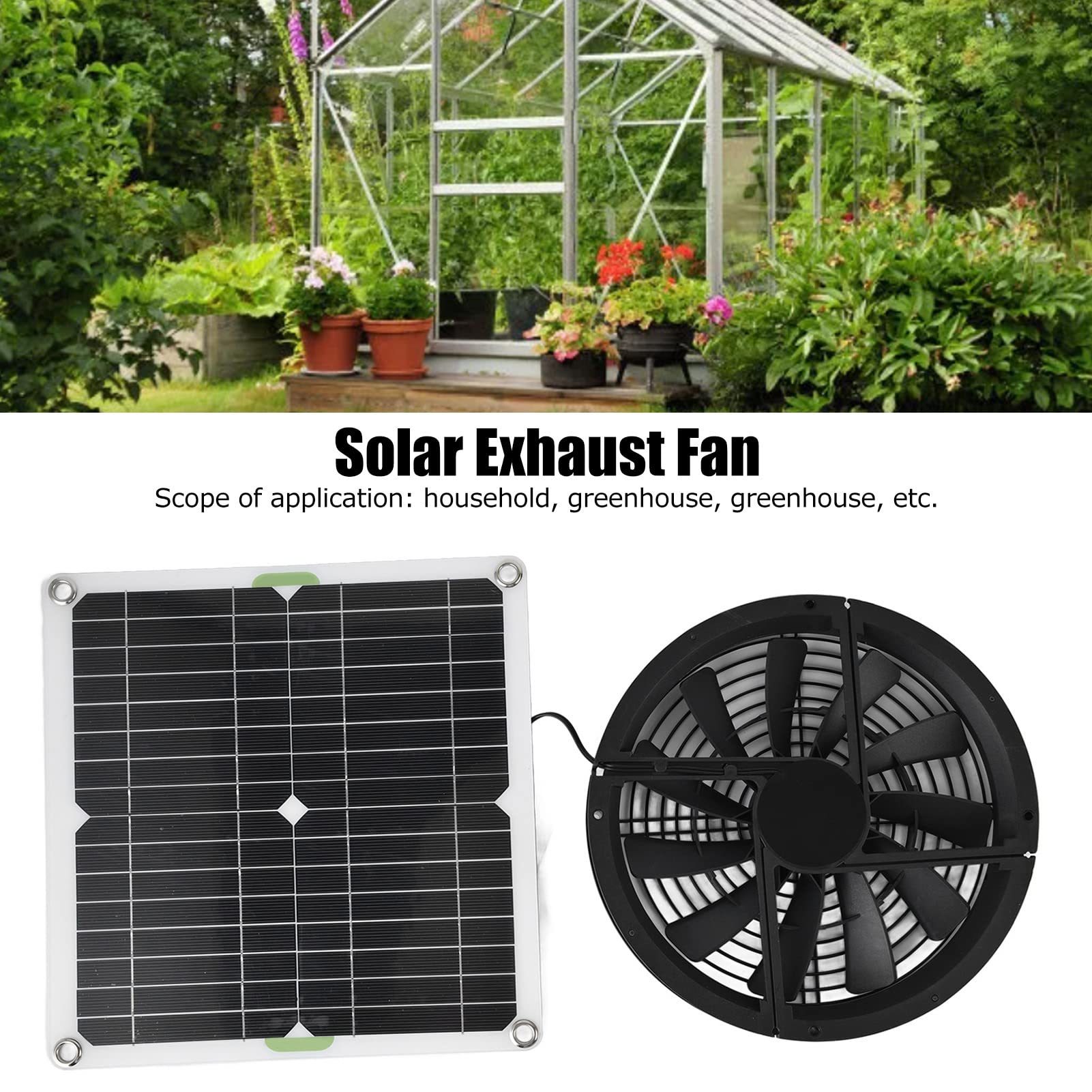 Ejoyous Solar Panel Fan Kit, 100W Waterproof Solar Powered Ventilation Fan Portable Round Exhaust Fan for Greenhouse, Pet Houses, Shed, Chicken Coops, Doghouse