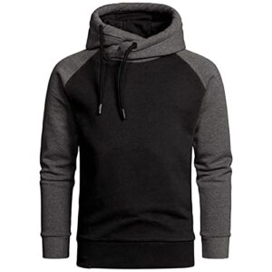 maiyifu-gj men's color block pullover hooded sweatshirts drawstring fleece warm winter hoodies casual sports running hoodie (black,x-large)