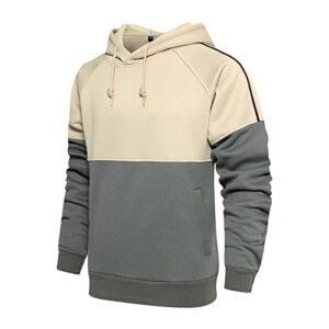maiyifu-gj men novelty color block pullover hoodies casual fleece drawstring hooded sweatshirt long sleeve sports hoodie top (grey,small)