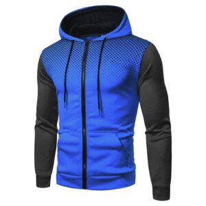 Maiyifu-GJ Men Full Zip Polka Dot Hoodies Casual Slim Fit Gym Hooded Sweatshirt Long Sleeve Sports Hoodie With Kanga Pocket (Blue,Large)