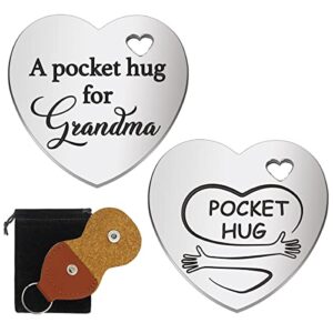 Inspirational Pocket Hug Token Gift, Long Distance Relationship Keepsake Stainless Steel Double Sided Little Heart Shaped Pocket Hug Token Gift for Grandma - A Pocket Hug for Grandma