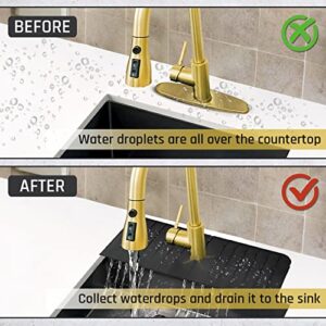 Tenini Strive Sink Splash Guard for Kitchen – 14.56x5.45 Inches (Black) Silicone Faucet Mat Handle Drip Catcher for Kitchen Counter & Bathroom Sink Accessories Gadgets