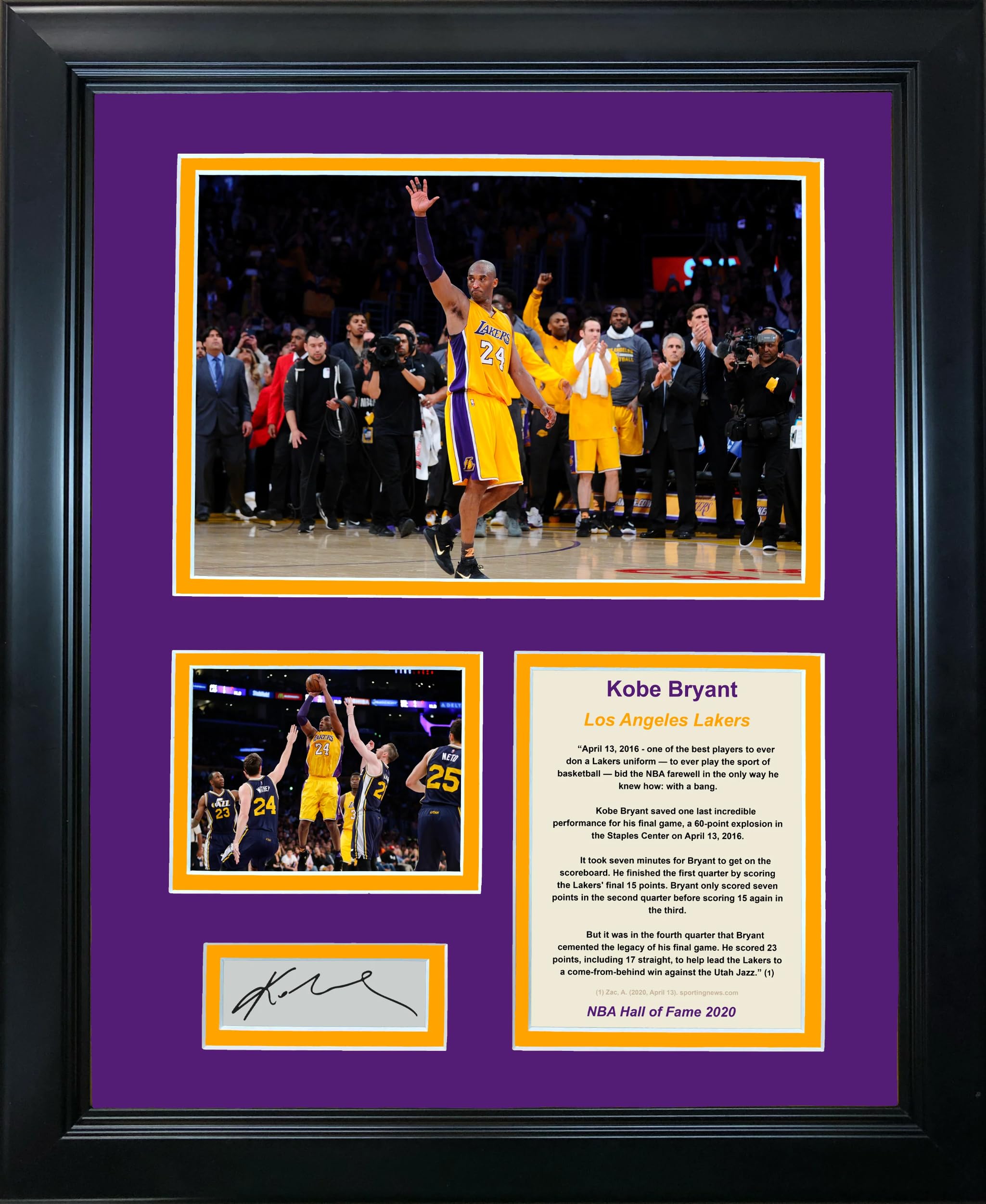 Framed Kobe Bryant 60 Point Final Game Facsimile Laser Engraved Signature Auto Los Angeles Lakers Basketball 12"x15" Photo Collage