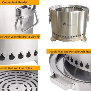 Chenzhit 15x16.5 Inch 304 Stainless Steel Smokeless Fire Pit for Outdoor Fireplace